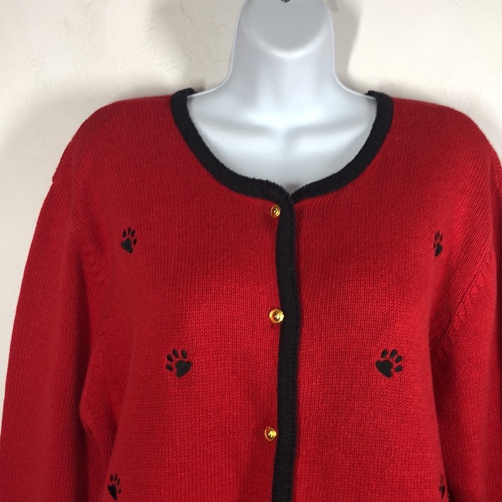 Crystal Kobe Red 3-D Scottie Dog Cardigan Size Me… - image 2